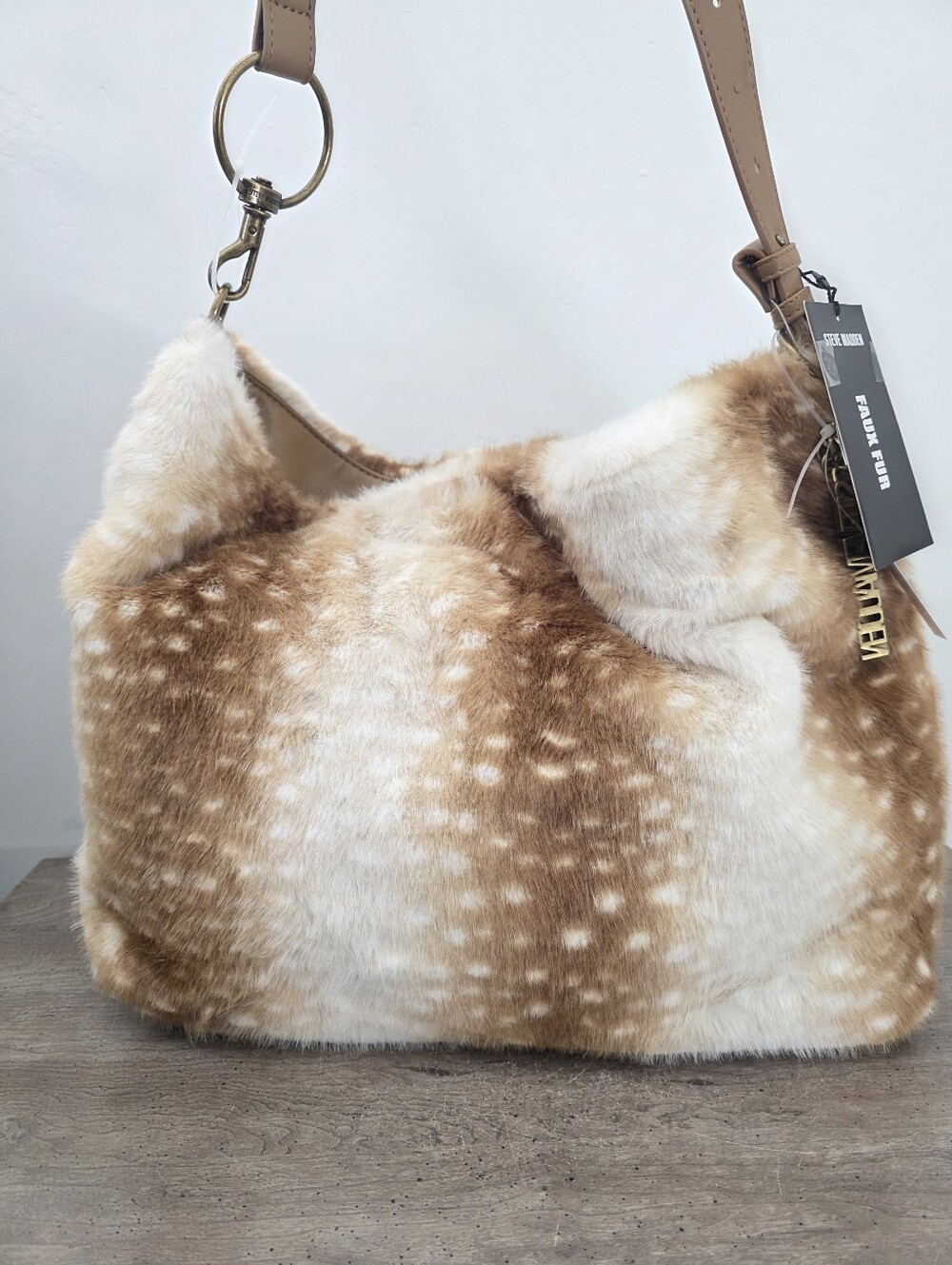 Steve Madden Faux Fur Bwaller Hobo Shoulder Bag and Wristlet Pouch New